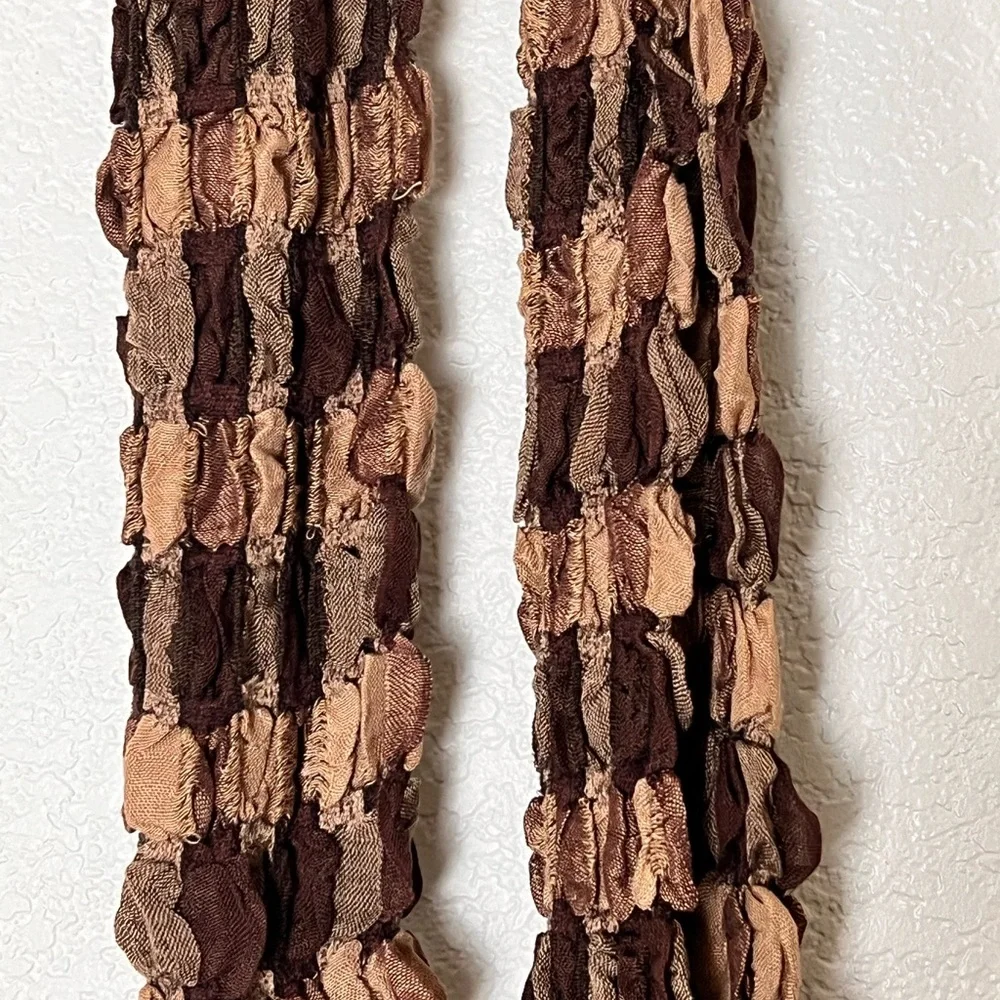 Brown checkered crinkle fringe scarf wrap